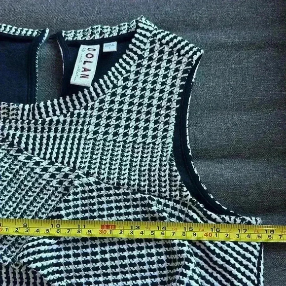 Anthropologie Dolan Callan Ruffled Tank Sleeveless Black White small houndstooth - Picture 12 of 14